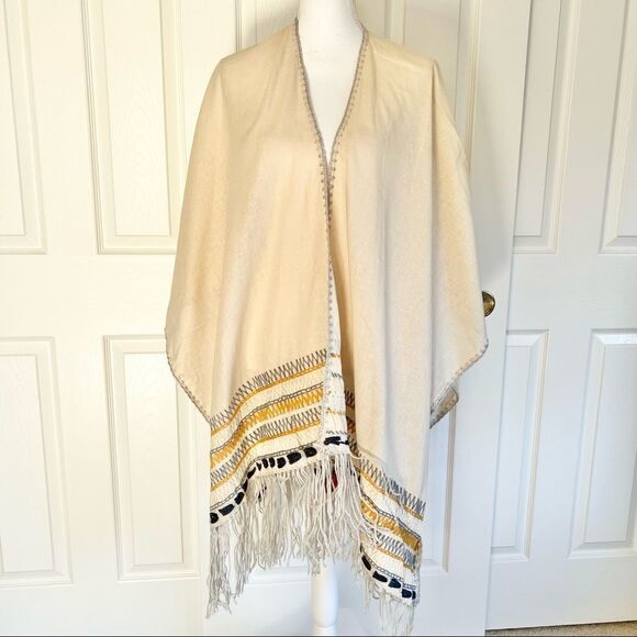 Johnny Was Linen Blend Aro Poncho in Cream One Size MSRP...